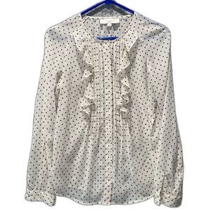 Ann Taylor Loft Cream Sheer Stars Ruffle Long Sleeve Lightweight Blouse Medium